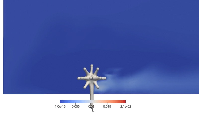 Simulation from the side, with the plume trailing from the branches